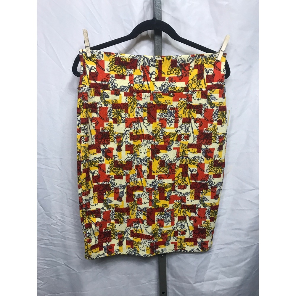 LuLaRoe Cassie Pencil Skirt Large NWT Yellow Orange Red Geometric Floral Print